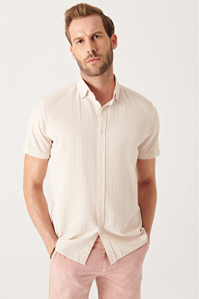 Avva Men's Stone Geometric Textured Short Sleeve Shirt A21y2029