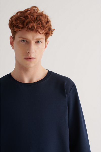 Avva Erkek Lacivert Bisiklet Yaka Düz Sweatshirt E001007