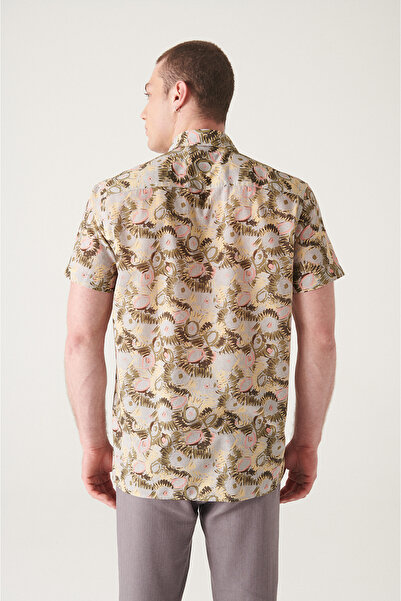 Avva Cămașă tril cu mânecă scurtă imprimată kaki pentru bărbați A21y2100