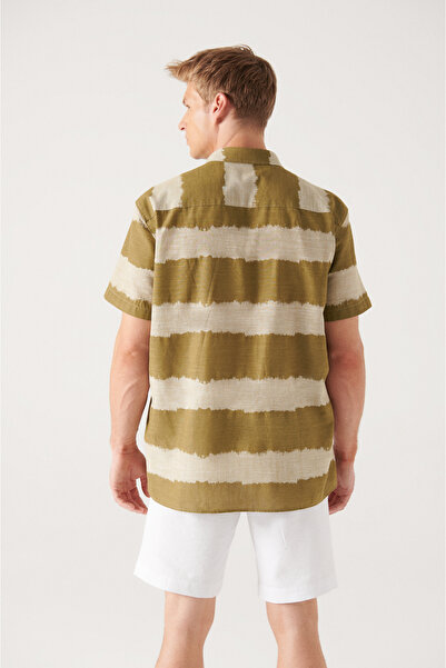 Avva Men's Khaki Cotton Short Sleeve Shirt A21y2097