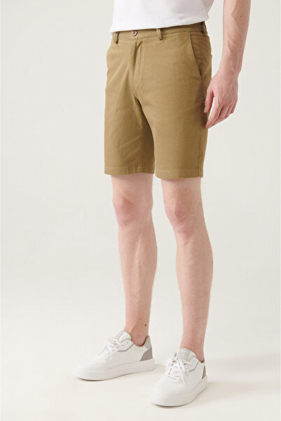 Avva Pánské khaki strečové kraťasy uvolněného střihu A21y3611