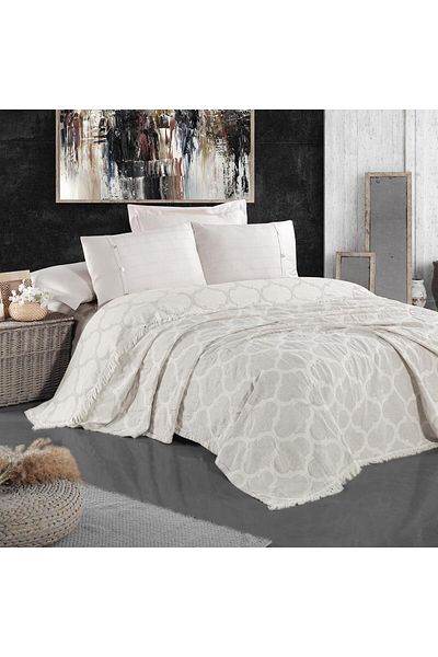 Miespiga Damask Design Double Sided Jacquard Linen Cotton Woven King Size 240x260cm Pique Bedspread