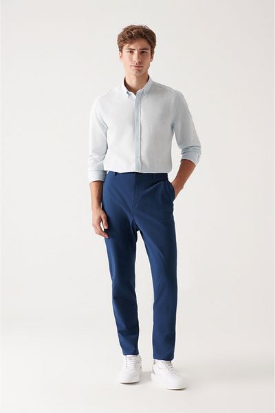 Avva Men's Navy Blue Pleated Ultra Light Trousers A21y3013