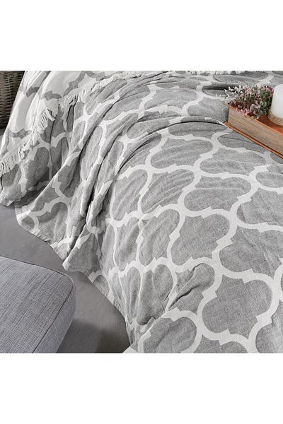 Miespiga Damask Design Double Sided Jacquard Linen Cotton Woven King Size 240x260cm Pique Bedspread