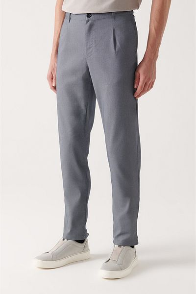 Avva Men's Navy Blue Lycra Comfort Slim Fit Chino Trousers with Elastic Back Waist E003021