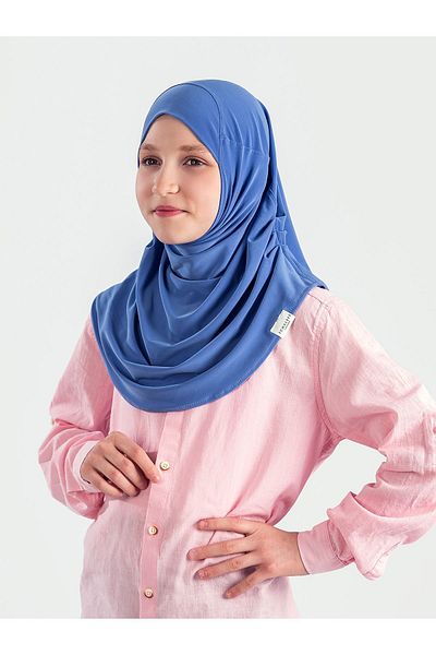 Schaless Lycra Practical Pleated Turban for Kids Ages 6-10 - Blue, 11 Colors