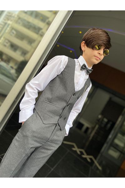 WENA KİDS Children's Vest Suit and Shirt Set MELANGE FUME