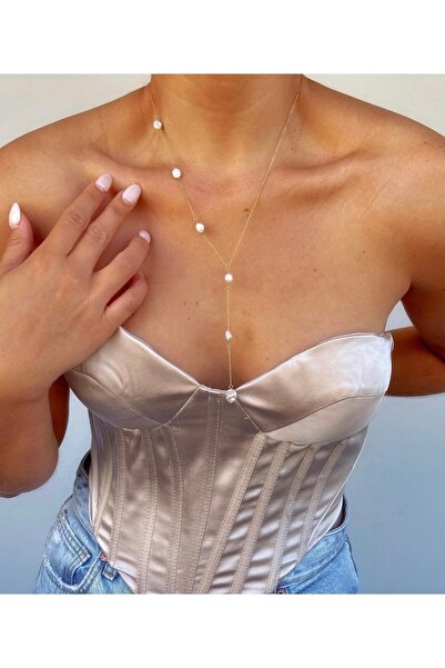 pop up store 14k Altın Kaplama Zincir Inci Detay Kolye