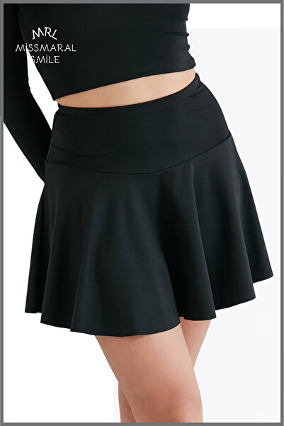 missmaral Black High Waist Flounce Large Size Swim Shorts - Skirt Curve with Shorts