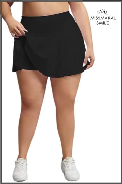 missmaral Black High Waist Flounce Large Size Swim Shorts - Skirt Curve with Shorts