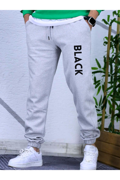 TREND ALİSSE Pantaloni de sport Jogger gri pentru bărbați - imprimeu negru, p...