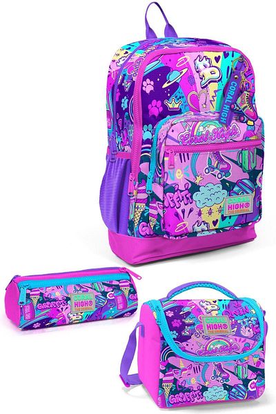 Coral High Set de 3 ghiozdane pentru copii cu model graffiti - Set 0123760