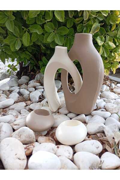 patienc Karton-bej Sevgili Sarmaşık Vazo -mumluk Dekoratif Obje