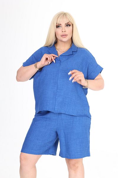 MJORA Set de pantaloni scurți și cămăși de in albastru de mărime mare
