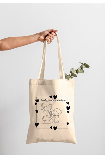 bezçantadünyası Anneler Günü Anneler Günün Kutlu Olsun Baskılı Boyama Bez Çanta