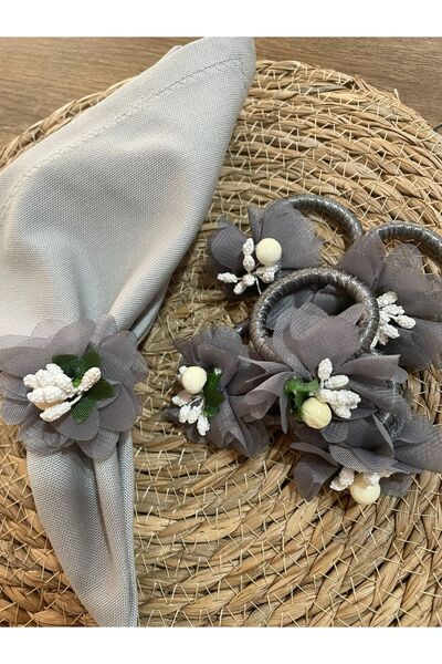 PiyaCraft Gray Floral Napkin Ring Set of 6