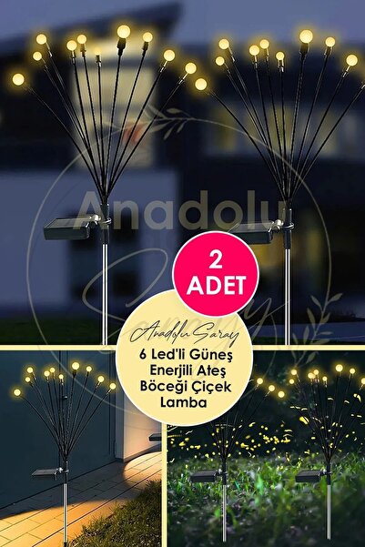 Anadolu Saray 2 ADET 6 Ledli Güneş Enerjili Ateş Böceği Çiçek Lamba Dış Mekan...