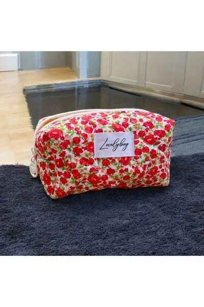 LOVELYBAG малка червена, свежа флорална чантичка за гримове