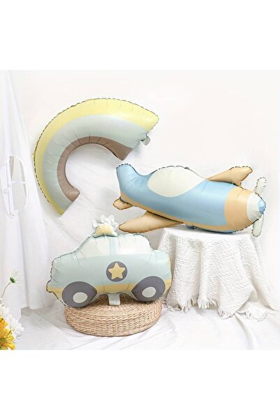 LOTUS PARTY مجموعة بالونات ريترو فويل - سيارة شرطة، تصميم قوس قزح للطائرة