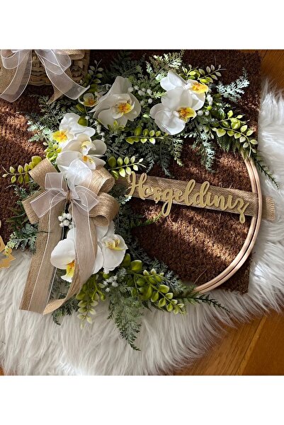 Pusula Hijyen Beyaz orkide çiçekli kapı süsü kapı çelengi duvar süsü