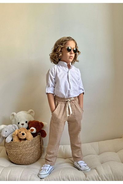 Kayyra Set cămașă și pantaloni de in pentru băiat