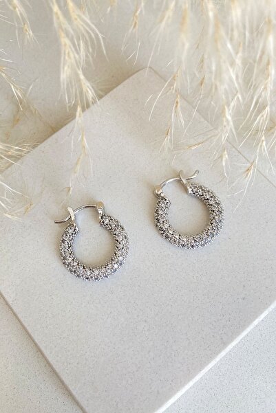 Ressia Yuvarlak Zirkon Taşlı Çelik Halka Küpe