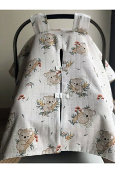 DERİN BOUTİQUES Bej Örgü Koala Müslin Çift Yönlü Puset Örtüsü