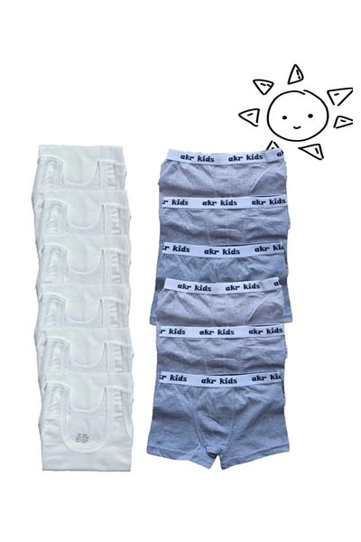 Pi Giyim Boy's Grey Singlet Boxer Kit - 12 μονάδες 6 μονάδες και 6 μπόξερ