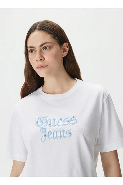 Guess Tricou alb cu gât pentru femei W4RI49K6XN4-G011