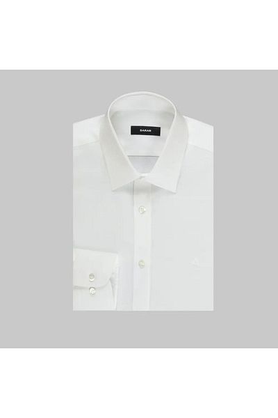 Sarar Cămașă țesută albă slim fit ELVIO - mânecă lungă