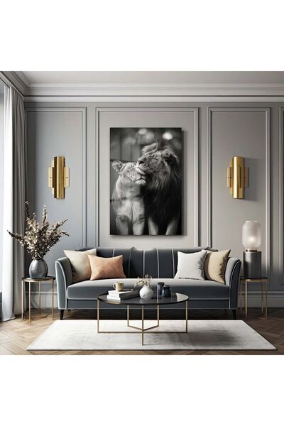 TAULART Mutlu Sevgili Aslan Ailesi Cam Tablo, Ev Ve Ofis Hediyesi Yüksek Çözünürlüklü 4mm Cam Tablo