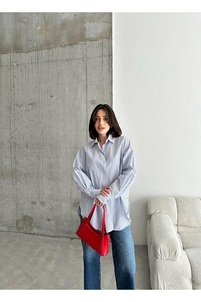 ELBEY Cămașă casual oversize cu dungi albastre