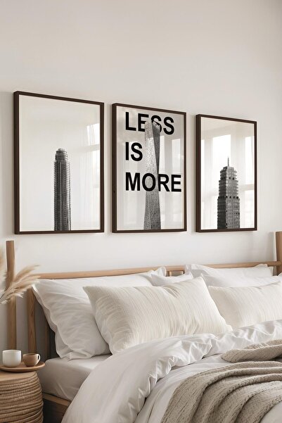 Postifull Siyah Beyaz Tablo Seti, 3 Adet Siyah Çerçeve ve Mimari Poster - Yatak Odası, Mutfak, Salon Dekoru