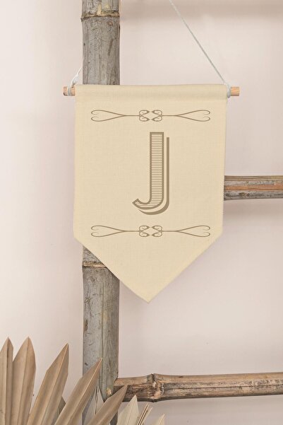 Postifull Kids Room Decor, Wall Ornament, Wooden Baby Room Decor, Canvas Pennant, Boho Monogram Letter J