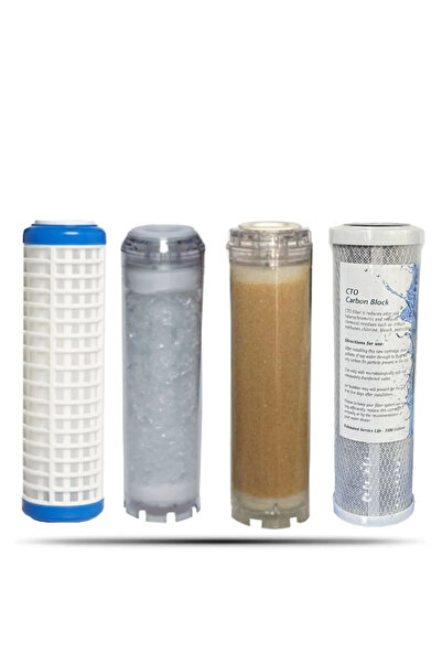 AQUA BELLA 10" 4 Aşama Daire Bina Sayaç Girişi 4'lü Filtre Seti BMB Uyumlu Set