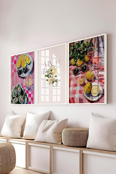 Postifull Maximalist Painting Set, 3Pcs White Frame and Poster - Bedroom, Kitchen, Living Room Wall Decoration