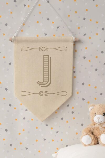 Postifull Kids Room Decor, Wall Ornament, Wooden Baby Room Decor, Canvas Pennant, Boho Monogram Letter J
