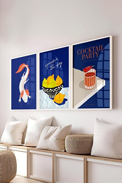 Postifull Maximalist Painting Set, 3Pcs White Frame and Poster - Bedroom, Kitchen, Living Room Wall Decoration