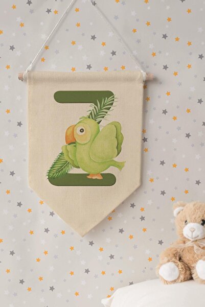 Postifull Children's Room Decor, Wall Ornament, Wooden Baby Room Decor, Canvas Pennant, Safari and Animal Letter Z