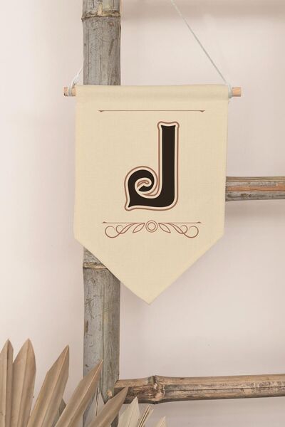 Postifull Kids Room Decor, Wall Ornament, Wooden Baby Room Decor, Canvas Pennant, Brown Letter J