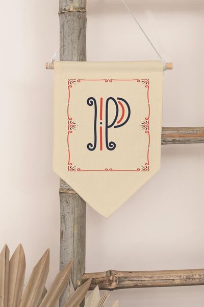 Postifull Decor pentru camera copiilor, ornament de perete, decor din lemn pentru camera bebelusului, streamer din panza, litera monograma P