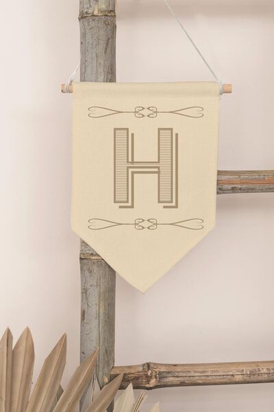 Postifull Decor pentru camera copiilor, ornament de perete, decor din lemn pentru camera bebelusului, streamer din panza, litera H monograma boho