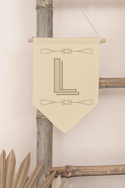 Postifull Kids Room Decor, Wall Ornament, Wooden Baby Room Decor, Canvas Pennant, Boho Monogram Letter L