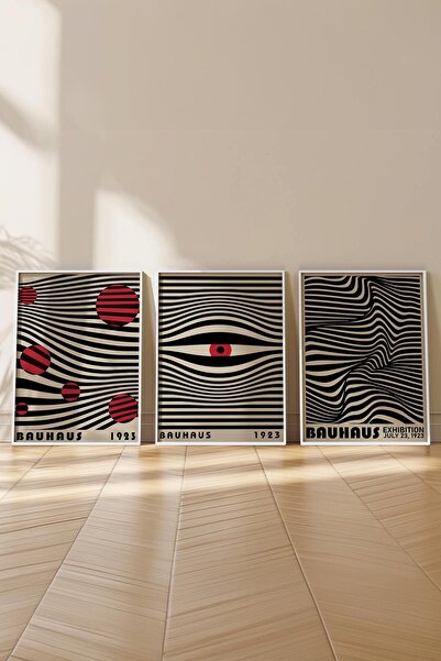 Postifull Bauhaus Painting Set, 3 White Frames and Poster - Bedroom, Kitchen, Living Room Wall Decoration