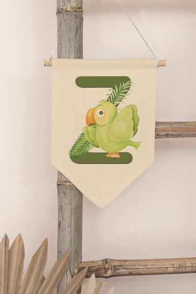 Postifull Children's Room Decor, Wall Ornament, Wooden Baby Room Decor, Canvas Pennant, Safari and Animal Letter Z