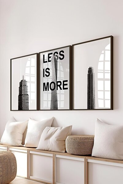 Postifull Siyah Beyaz Tablo Seti, 3 Adet Siyah Çerçeve ve Mimari Poster - Yatak Odası, Mutfak, Salon Dekoru