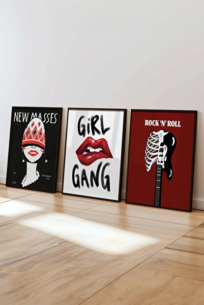 Postifull Vintage Painting Set,3 Pcs Black Frame and Red Poster - Bedroom, Kitchen, Living Room Wall Decor