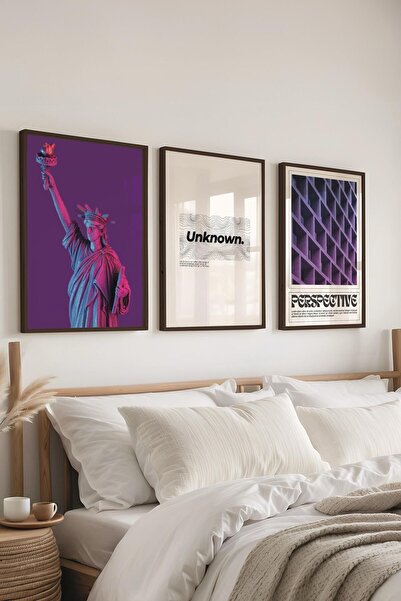 Postifull Set de pictură violet, 3 bucăți cadru negru și poster - Decor pentr...