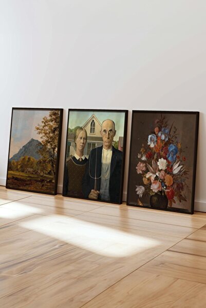Postifull Vintage Painting Set,3Pcs Black Frame and Poster - Bedroom, Kitchen, Living Room Wall Decor