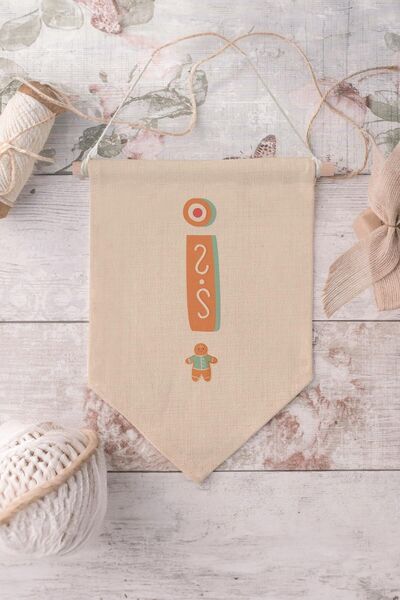 Postifull Children's Room Decor, Wall Ornament, Wooden Baby Room Decor, Canvas Pennant, Orange Cookie Pattern I Har